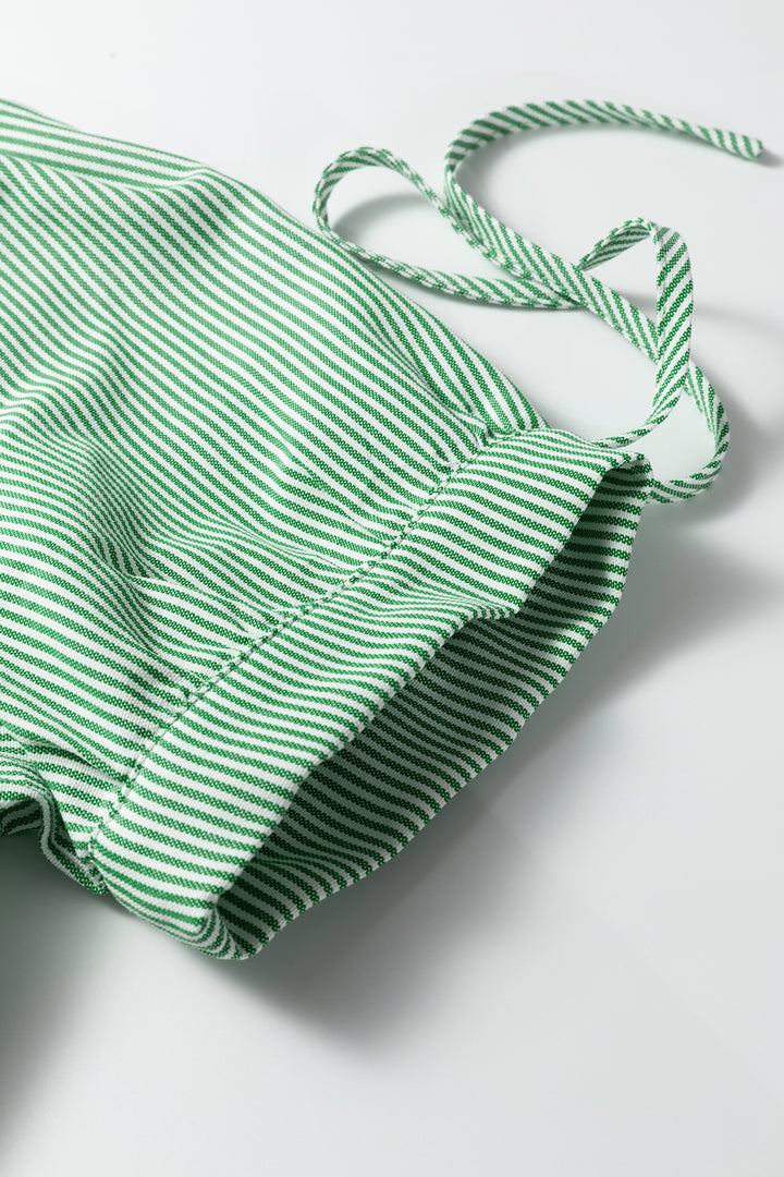 Mint Green Striped Print Collared Split Neck Half Sleeve Blouse - Lulubelles Clothing and Accessories