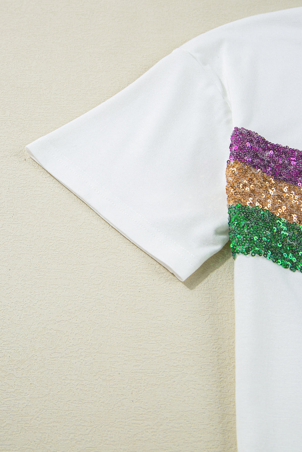 Black Colorblock Sequin Mardi Gras Crewneck T Shirt