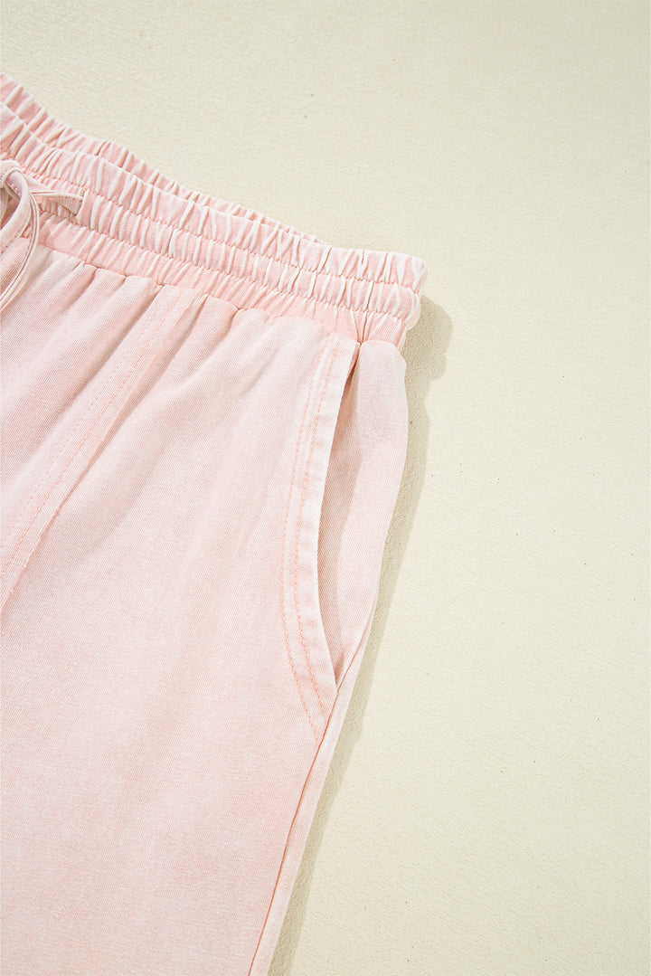 Pink Flower Patch Mineral Washed Cropped Wide Leg Pants - Lulubelles Clothing and Accessories