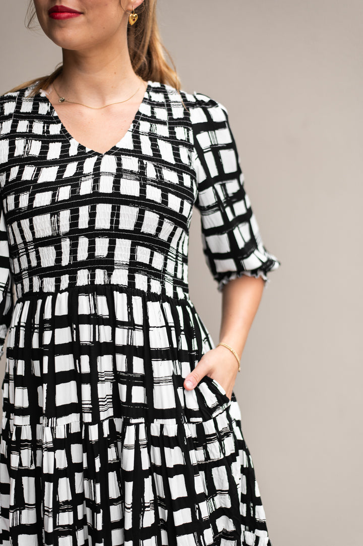 Rachel Black Check Elasticated Mini Dress