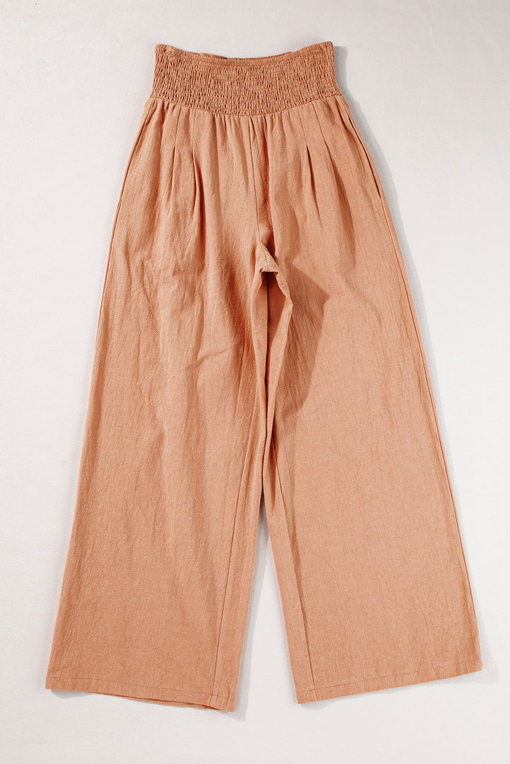 Clay Smocked Waist Loose Straight Leg Pants