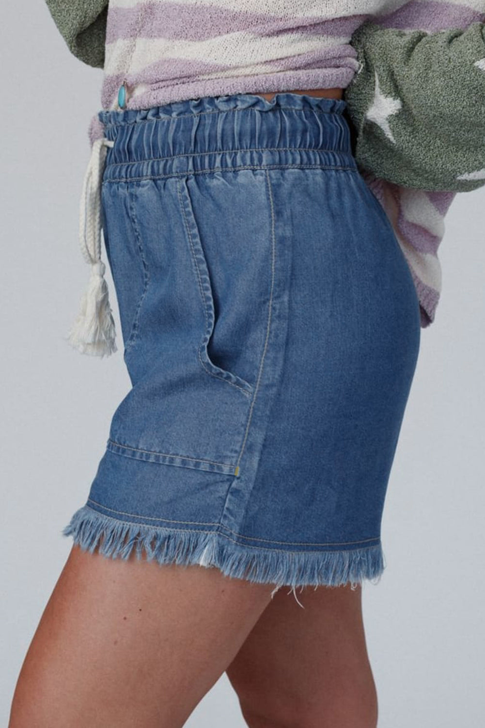 Ashleigh Blue Raw Hem Drawstring High Waist Denim Shorts