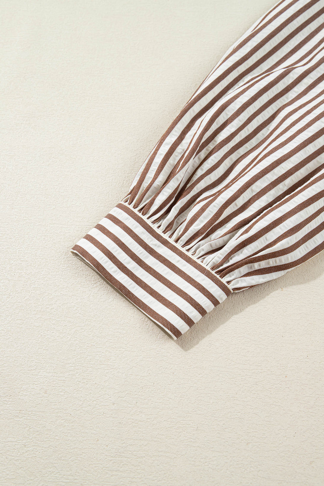 Brown Stripe Knot Waist Puff Sleeve Button Down Mini Shirt Dress - Lulubelles Clothing and Accessories