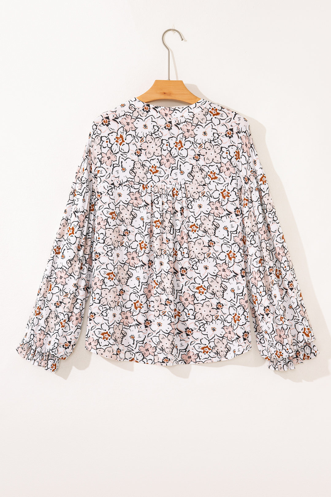 Khaki Bold Floral Print Frilled Puff Sleeve Button Down Shirt - Lulubelles Clothing and Accessories