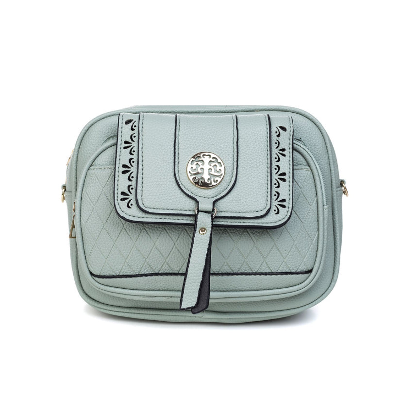 Pale Blue engraved crossbody bag with strap