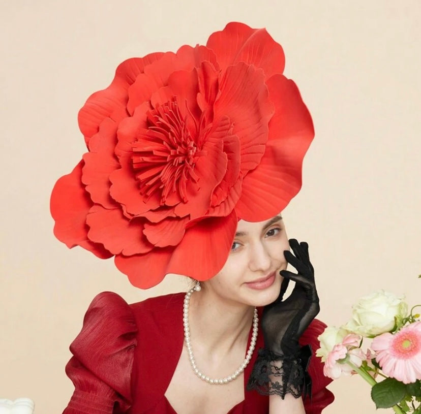 Red Large Flower Fascinator