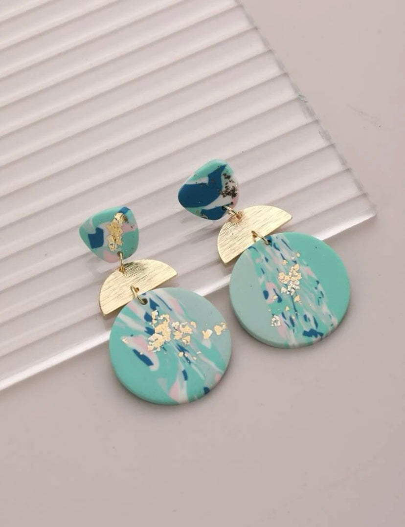 Turquoise Gold Resin Earrings