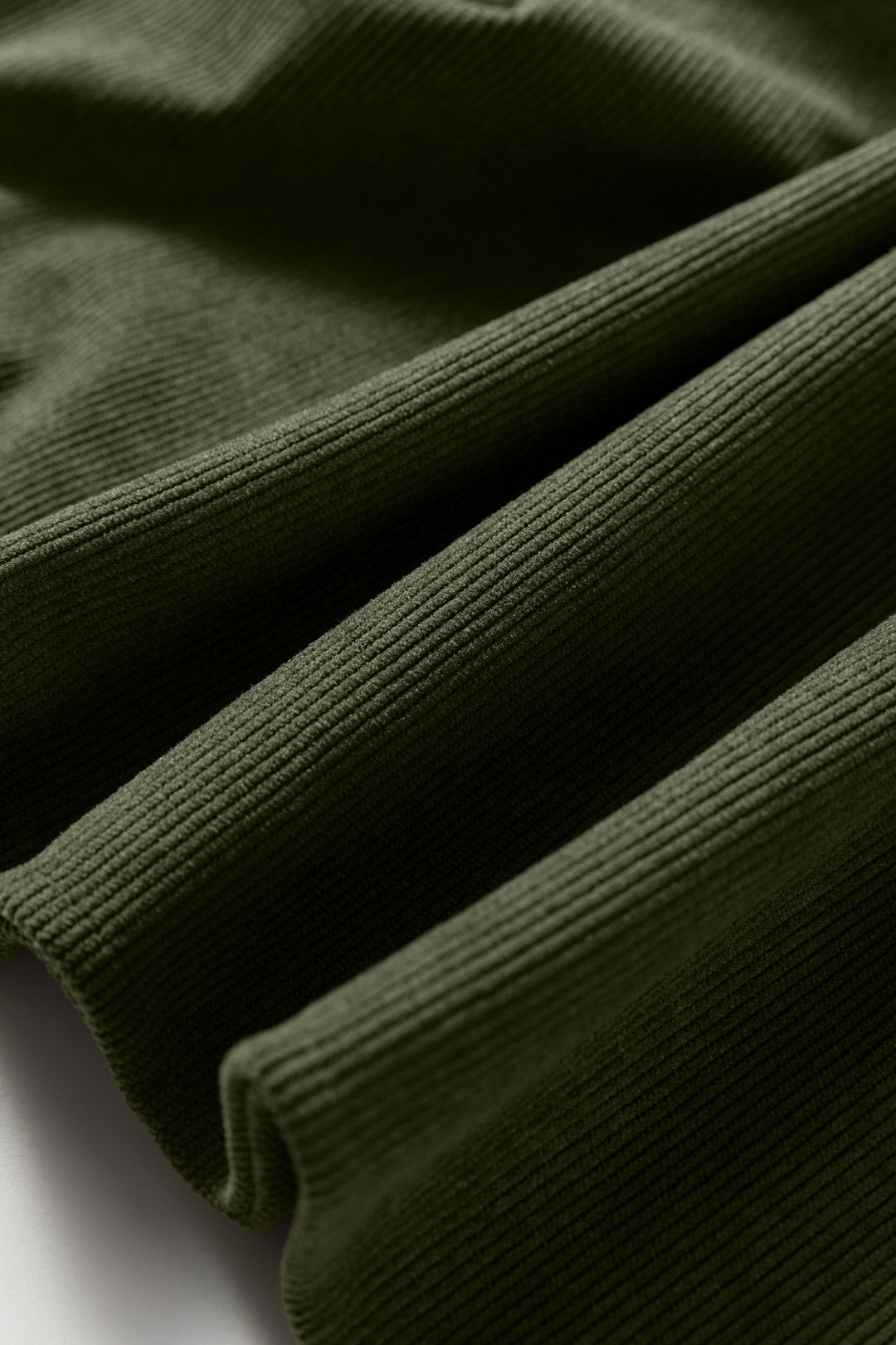 Moss Green Bracelet Sleeve Split Neck Scallop Detail Pleated Corduroy Mini Dress - Lulubelles Clothing and Accessories