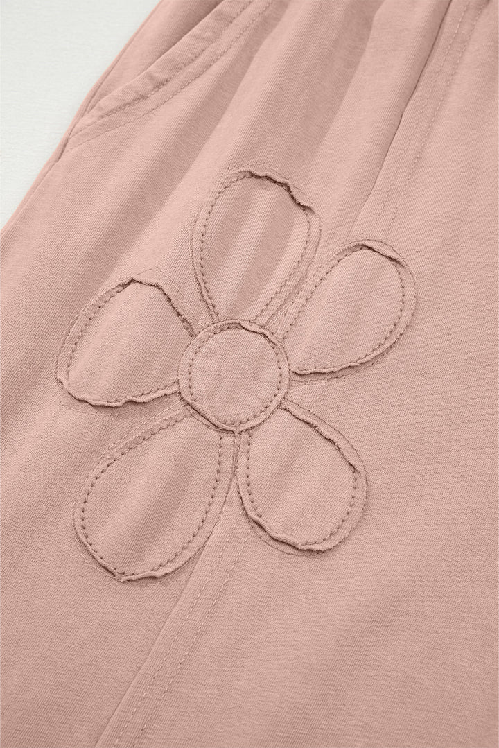 Buckskin Flower Patch Mineral Washed Terry Knit Cropped Wide Leg Pants - Lulubelles Clothing and Accessories