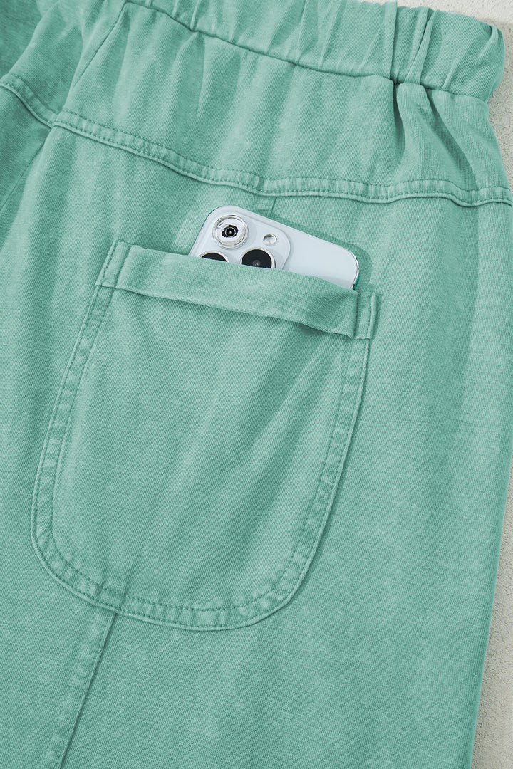 Mint Green Mineral Wash Exposed Seam Wide Leg Cargo Pants - Lulubelles Clothing and Accessories