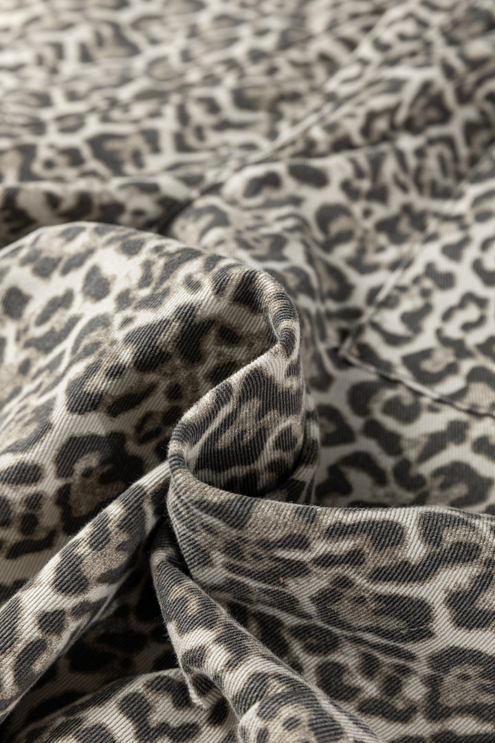 Brown Leopard Print Raw Hem Elastic Waist Loose Pull On Jeans - Lulubelles Clothing and Accessories