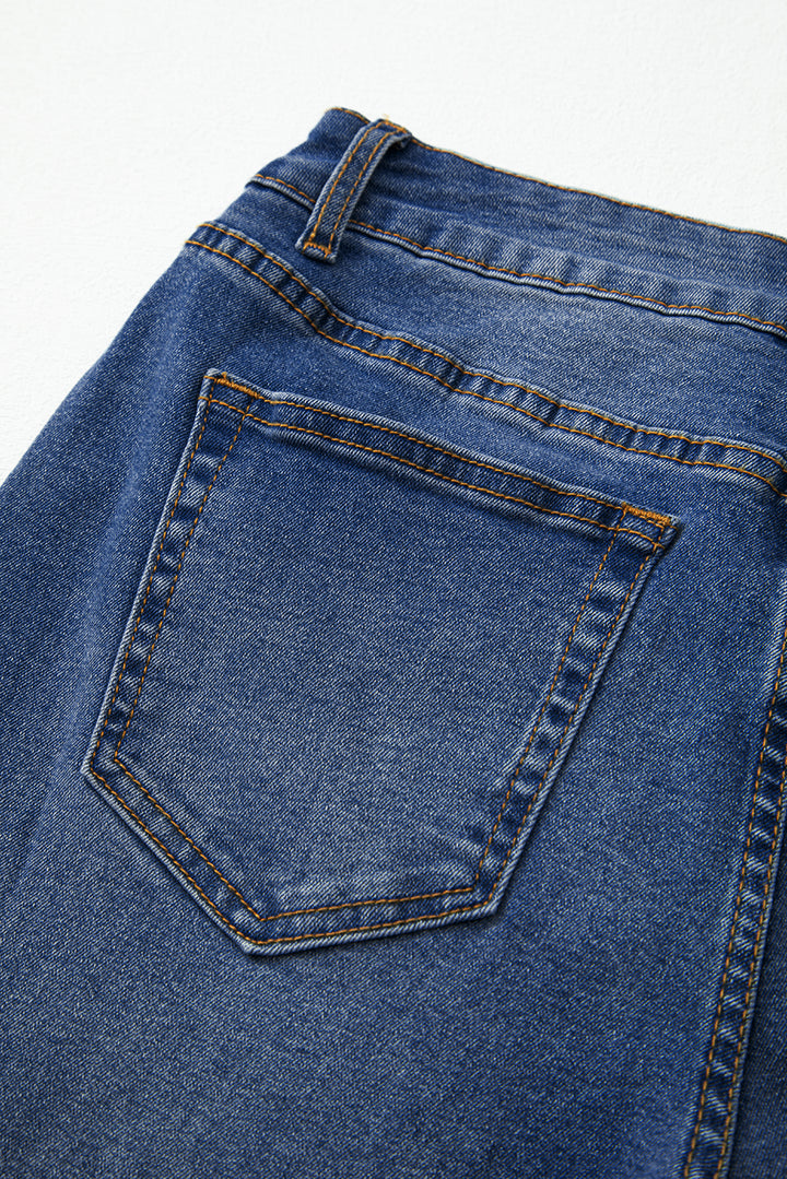 Real Teal Raw Hem Unique Cuffs Straight High Rise Loose Jeans - Lulubelles Clothing and Accessories