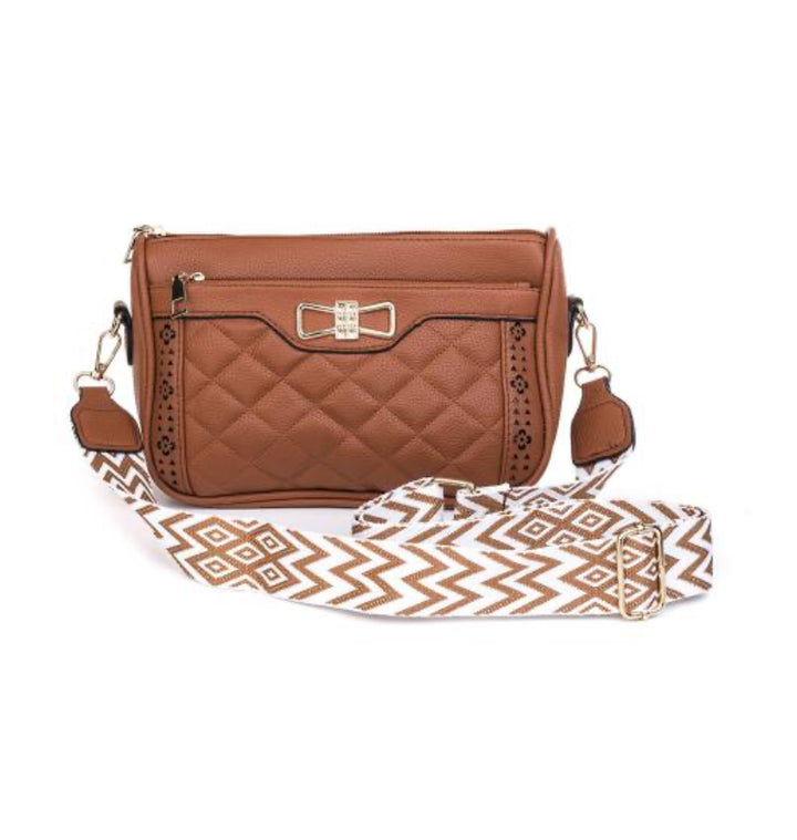 Caramel quilted crossbody bag  with contrasting strap