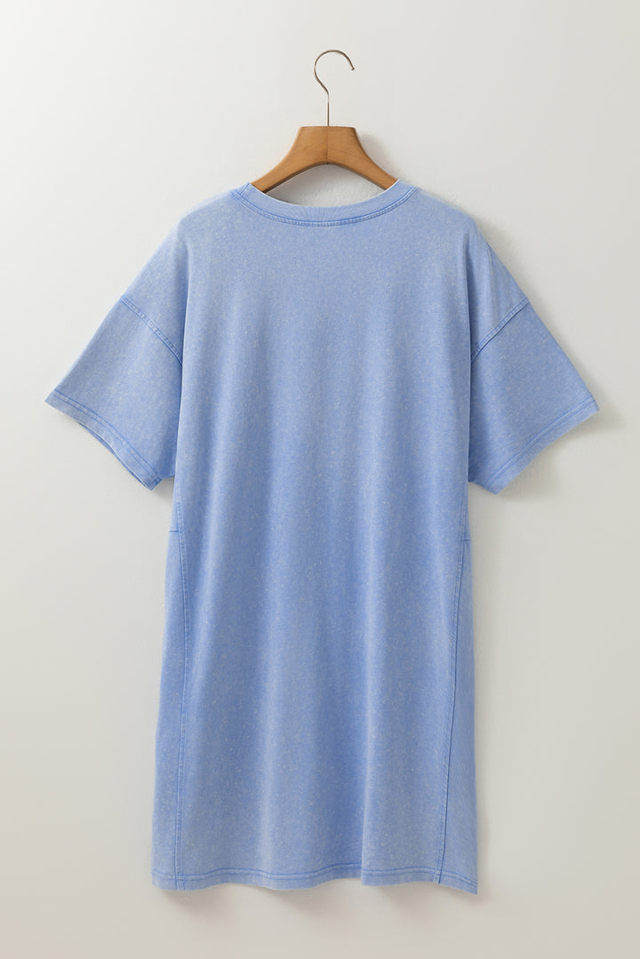 Mint Green Mineral Wash Flower Patchwork Mini T Shirt Dress