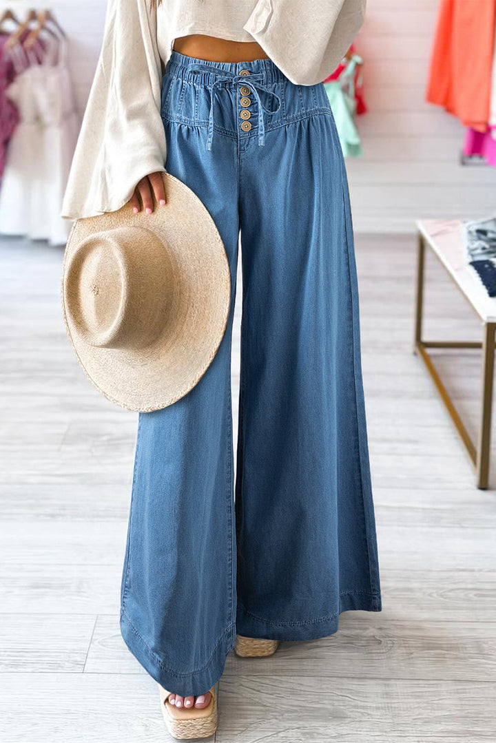 Carbon Grey Mineral Wash Button High Waist Wide Leg Jeans