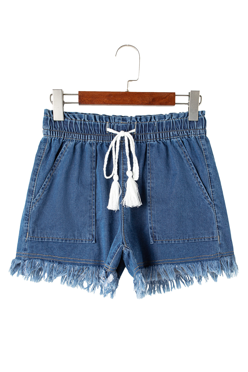 Ashleigh Blue Raw Hem Drawstring High Waist Denim Shorts