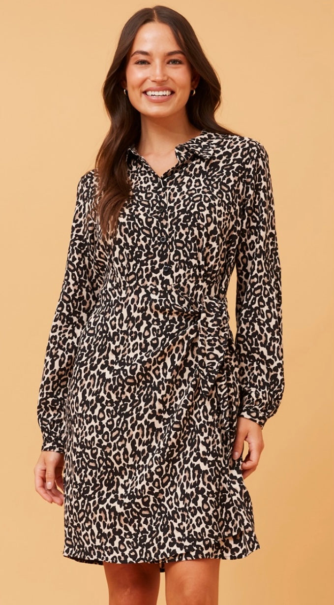 Casey Animal print Shirt Dress, Front View