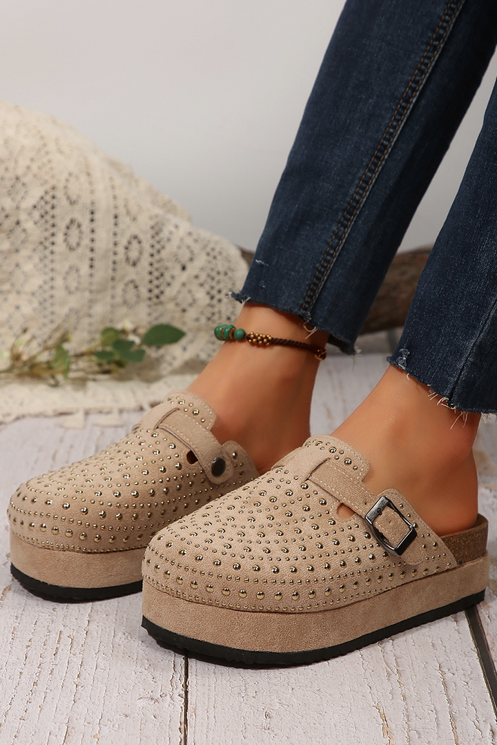 Parchment Vintage Studded Platform Slippers - Lulubelles Clothing and Accessories