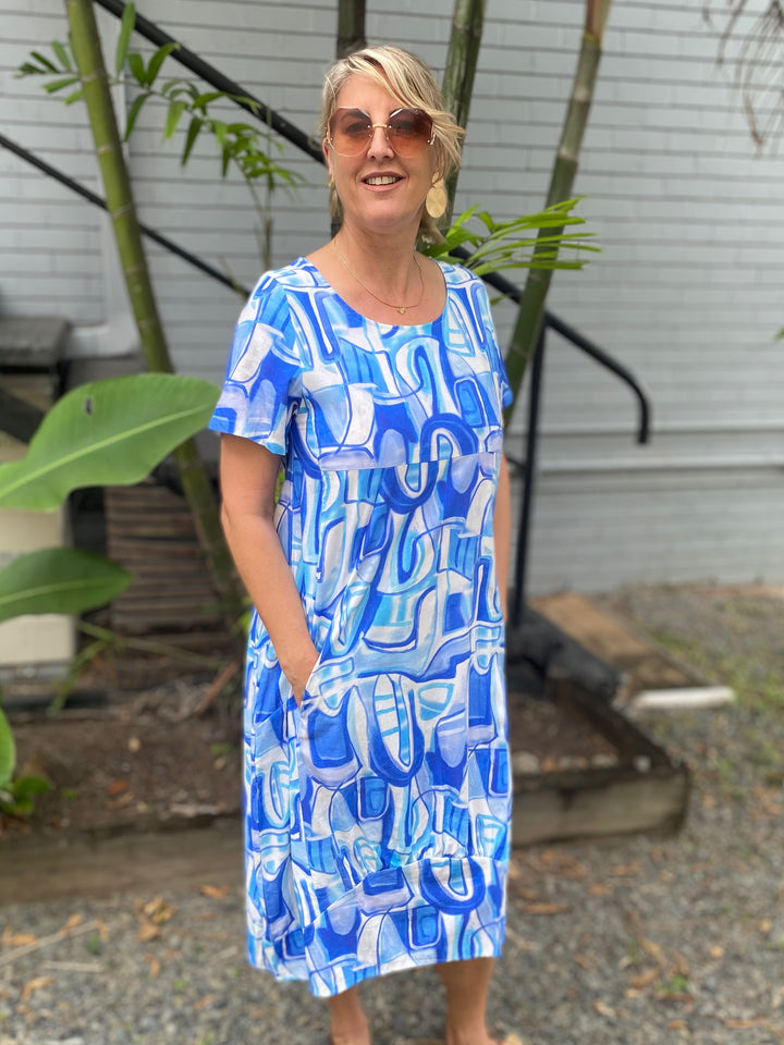 Tessa Blue Geo Midi Dress