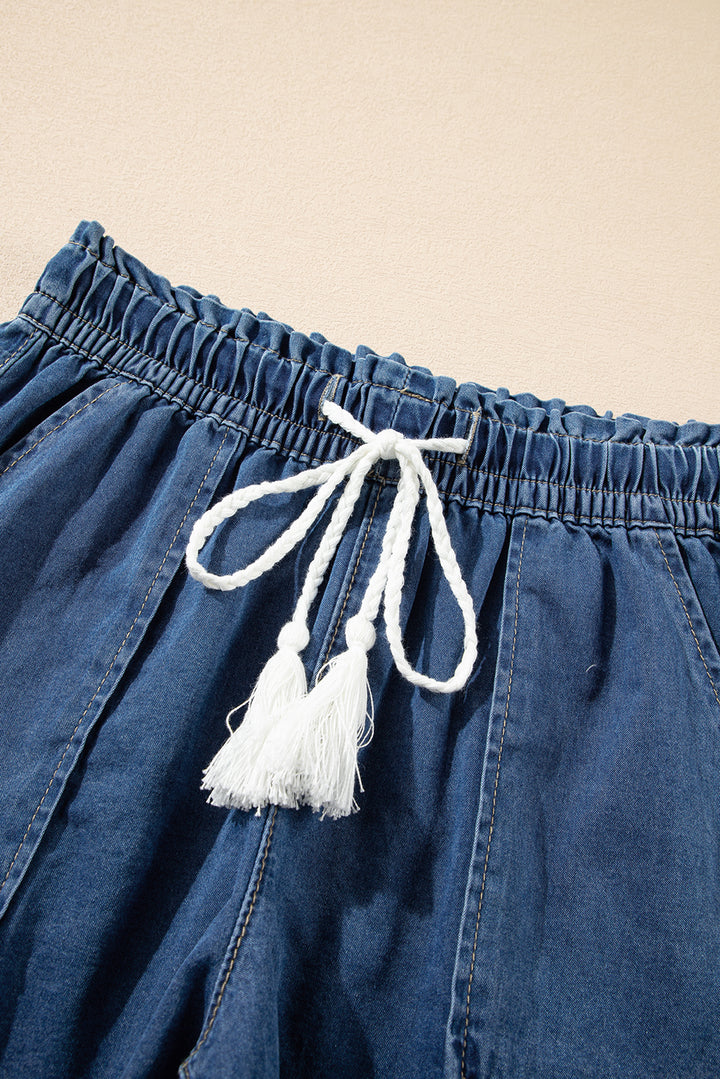 Ashleigh Blue Raw Hem Drawstring High Waist Denim Shorts