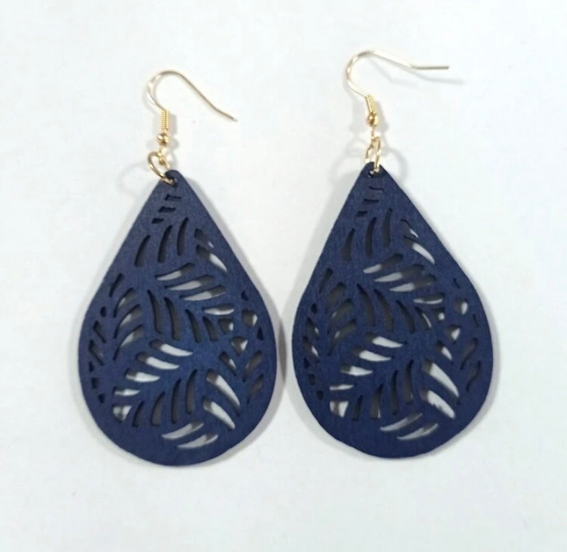 Small Navy Timber Earrings