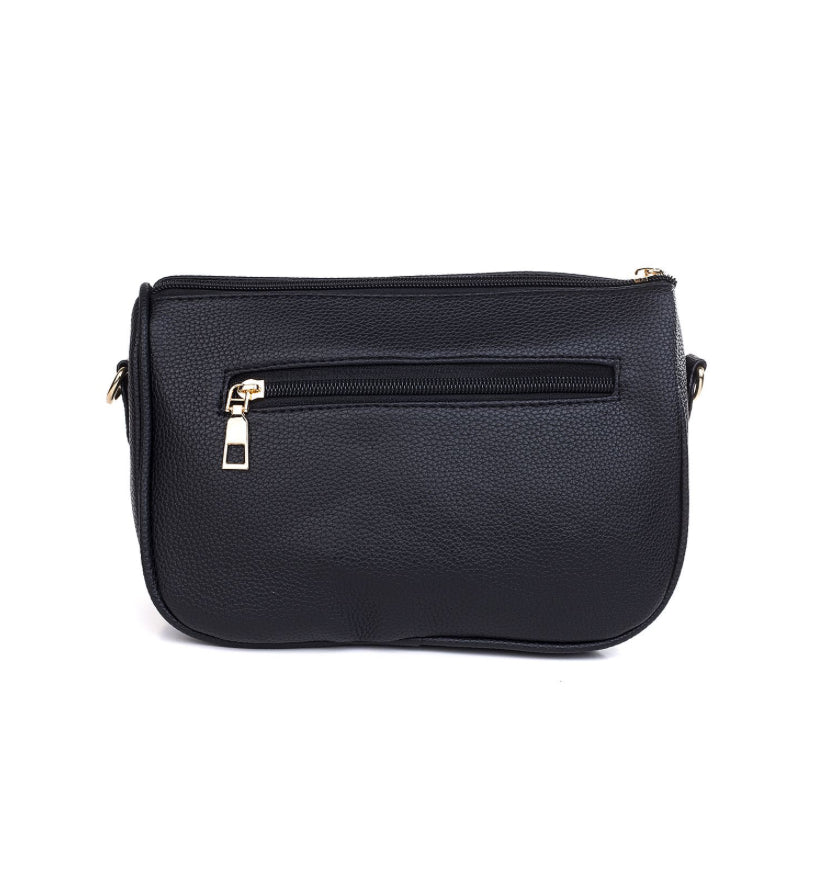 Black quilted crossbody bag  with contrasting strap