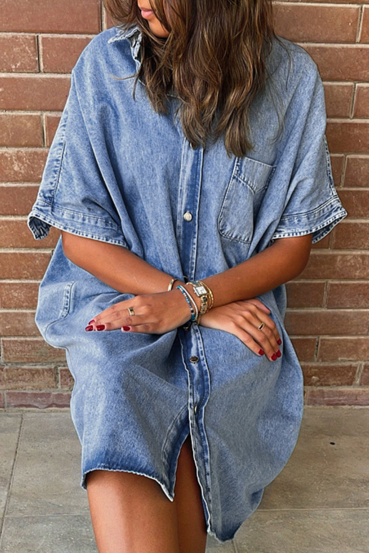 Light Blue Vintage Wash Loose Denim Shirt Dress