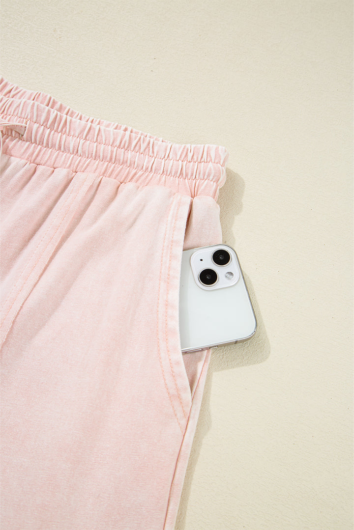 Pink Flower Patch Mineral Washed Cropped Wide Leg Pants - Lulubelles Clothing and Accessories