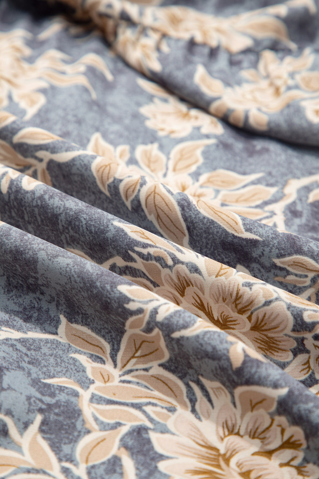 Sky Blue Floral Print Smocked High Waist Long Sleeve Maxi Dress