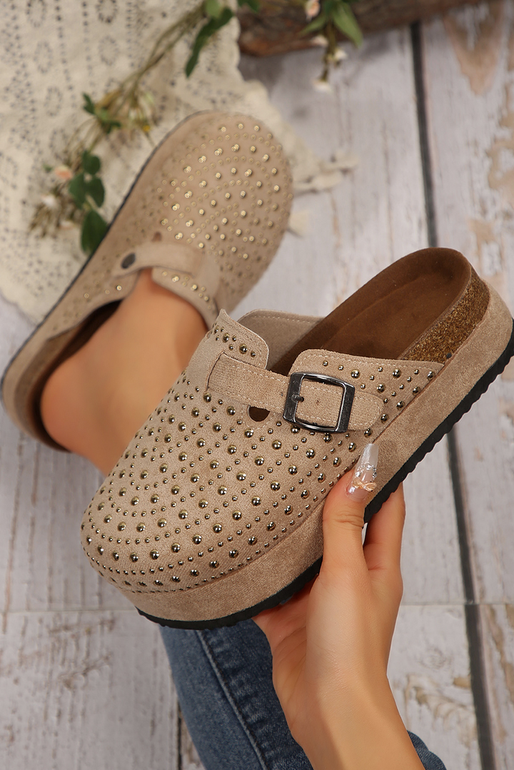 Parchment Vintage Studded Platform Slippers - Lulubelles Clothing and Accessories
