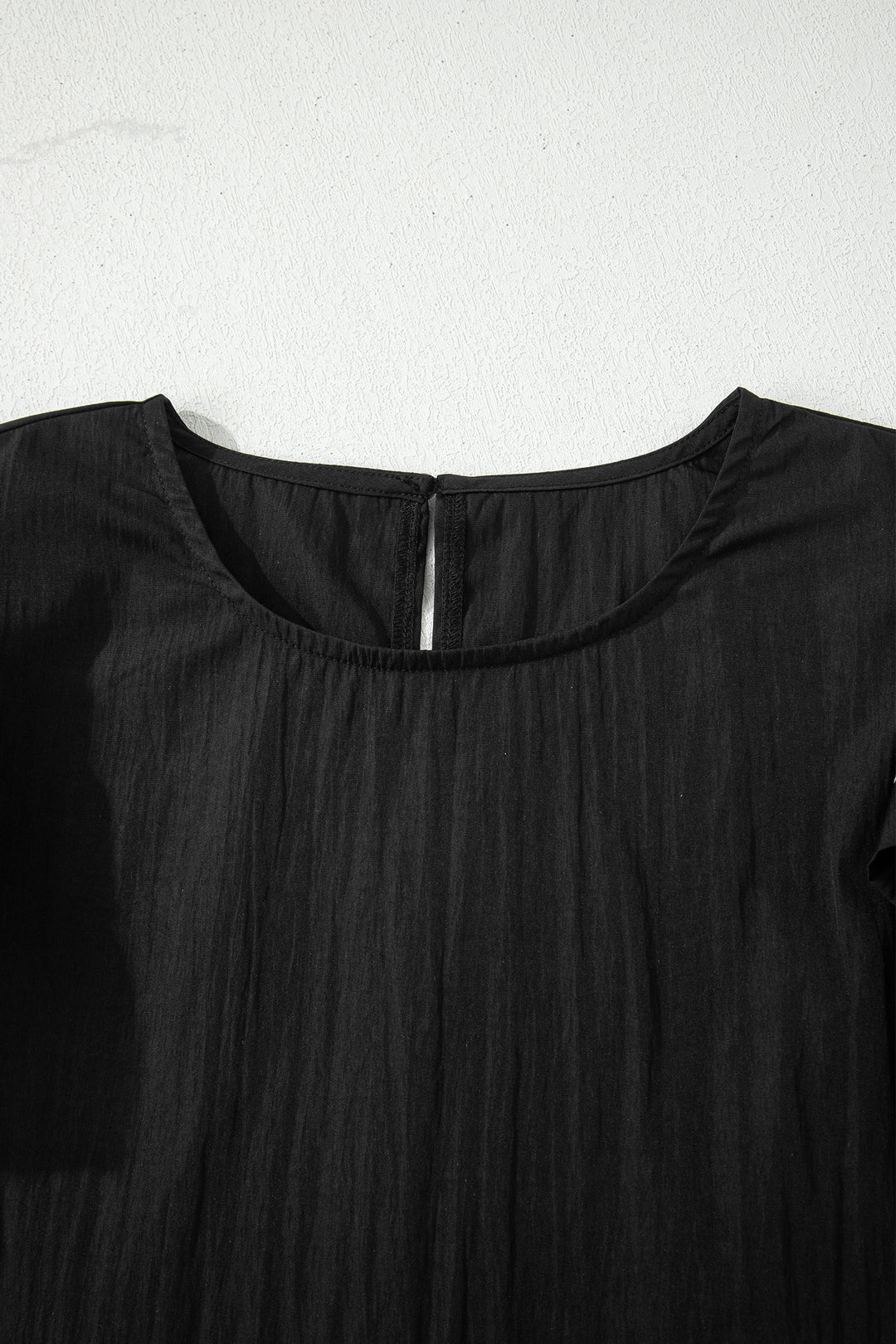 Black Contrast Trim Dual Ruffle Short Sleeve Textured Blouse - Lulubelles Clothing and Accessories