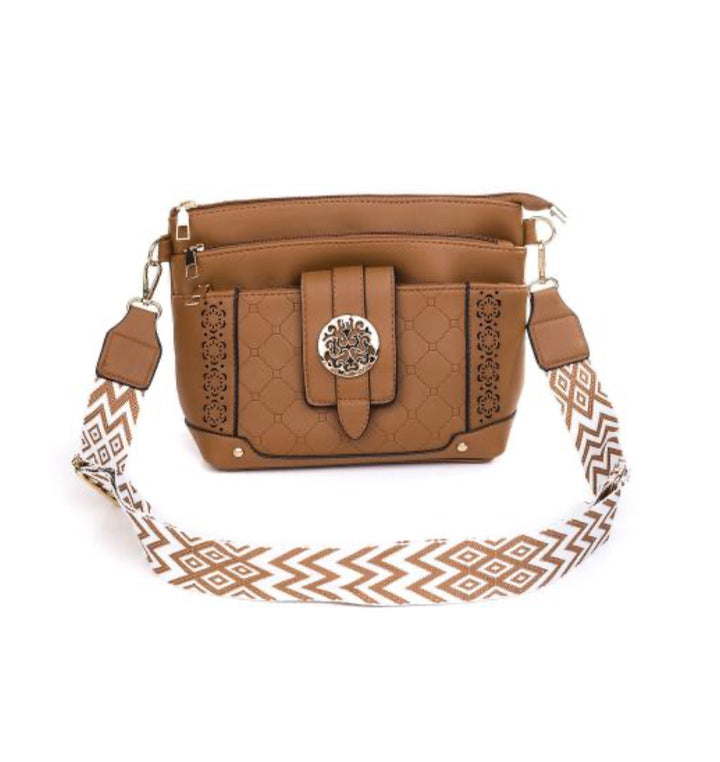 Caramel Gold buckle crossbody bag with strap