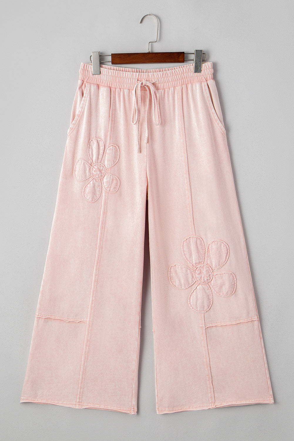 Pink Flower Patch Mineral Washed Cropped Wide Leg Pants - Lulubelles Clothing and Accessories