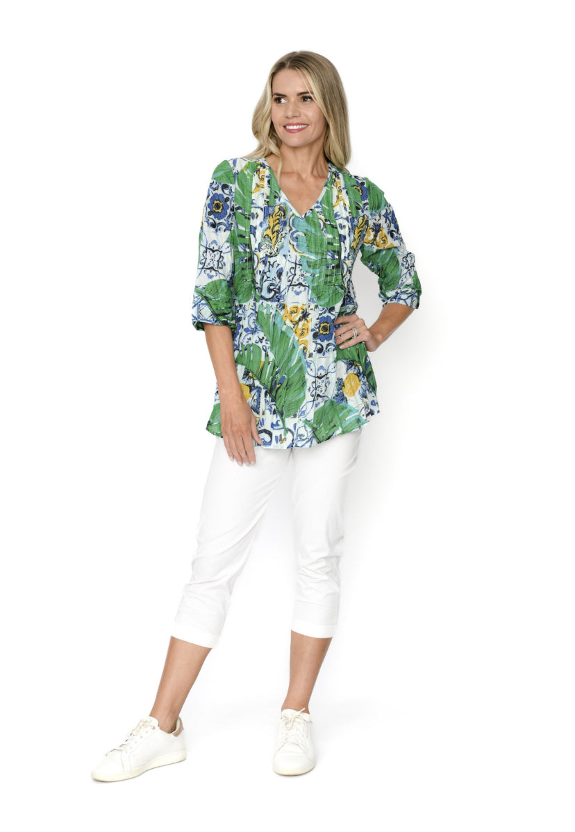 Tina Green V Neck Pleated Top