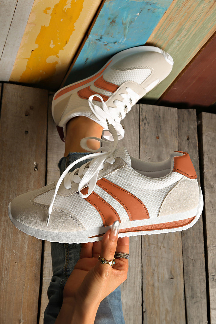 Yellow Patchwork Breathable Lace Up Sneakers