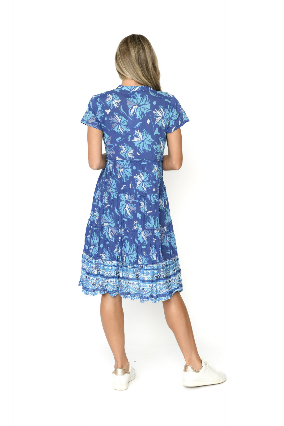 Marta Blue Abstract Cotton Midi Dress