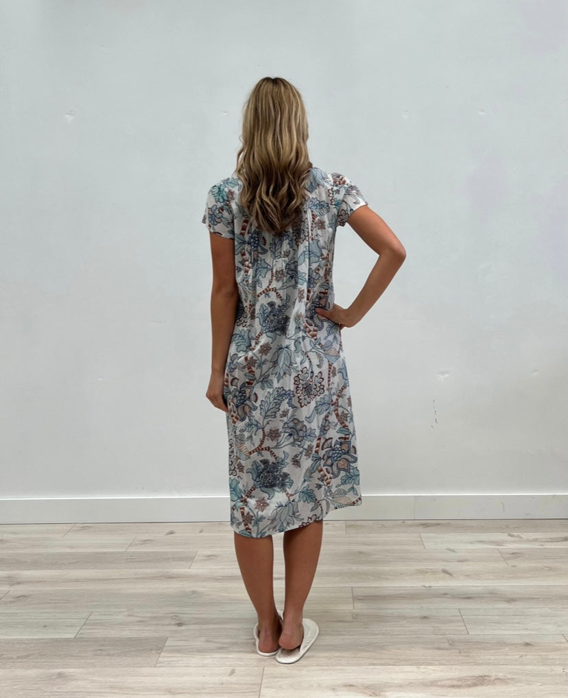 Carlene Blue Floral CottonCap Sleeve Midi Dress