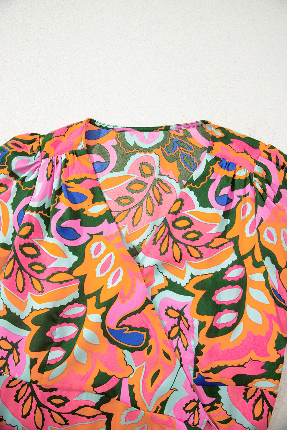 Rose Summer Plant Print Surpliced V Neck Ruffled Asymmetric Slit Wide Short Sleeve Maxi Dress - Lulubelles Clothing and Accessories