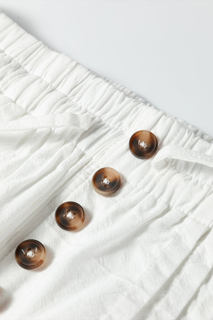 Jet Stream Drawstring Elastic Waist Button Pleated Detail Wide Leg Pants - Lulubelles Clothing and Accessories