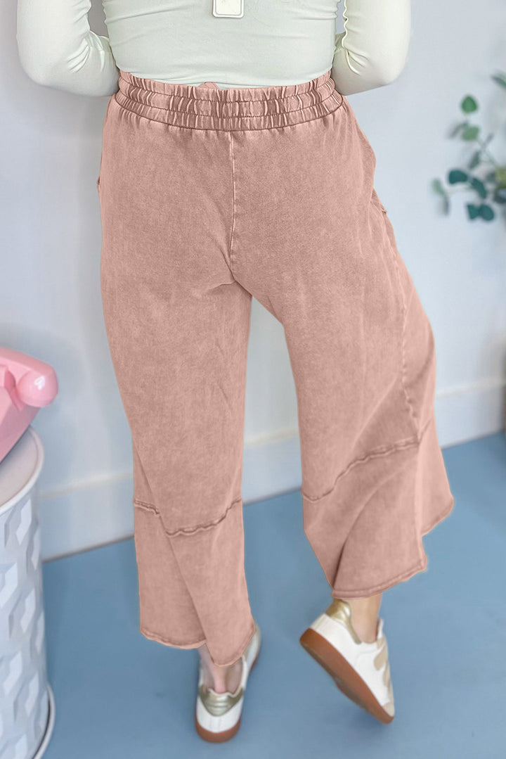 Buckskin Flower Patch Mineral Washed Terry Knit Cropped Wide Leg Pants - Lulubelles Clothing and Accessories