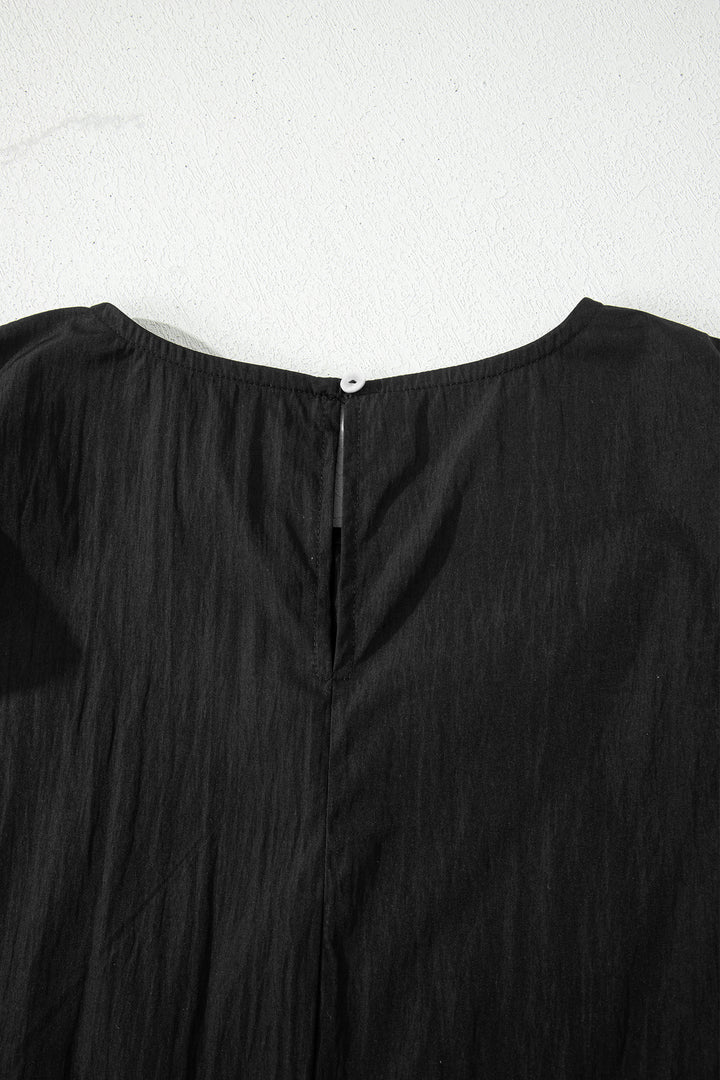 Black Contrast Trim Dual Ruffle Short Sleeve Textured Blouse - Lulubelles Clothing and Accessories