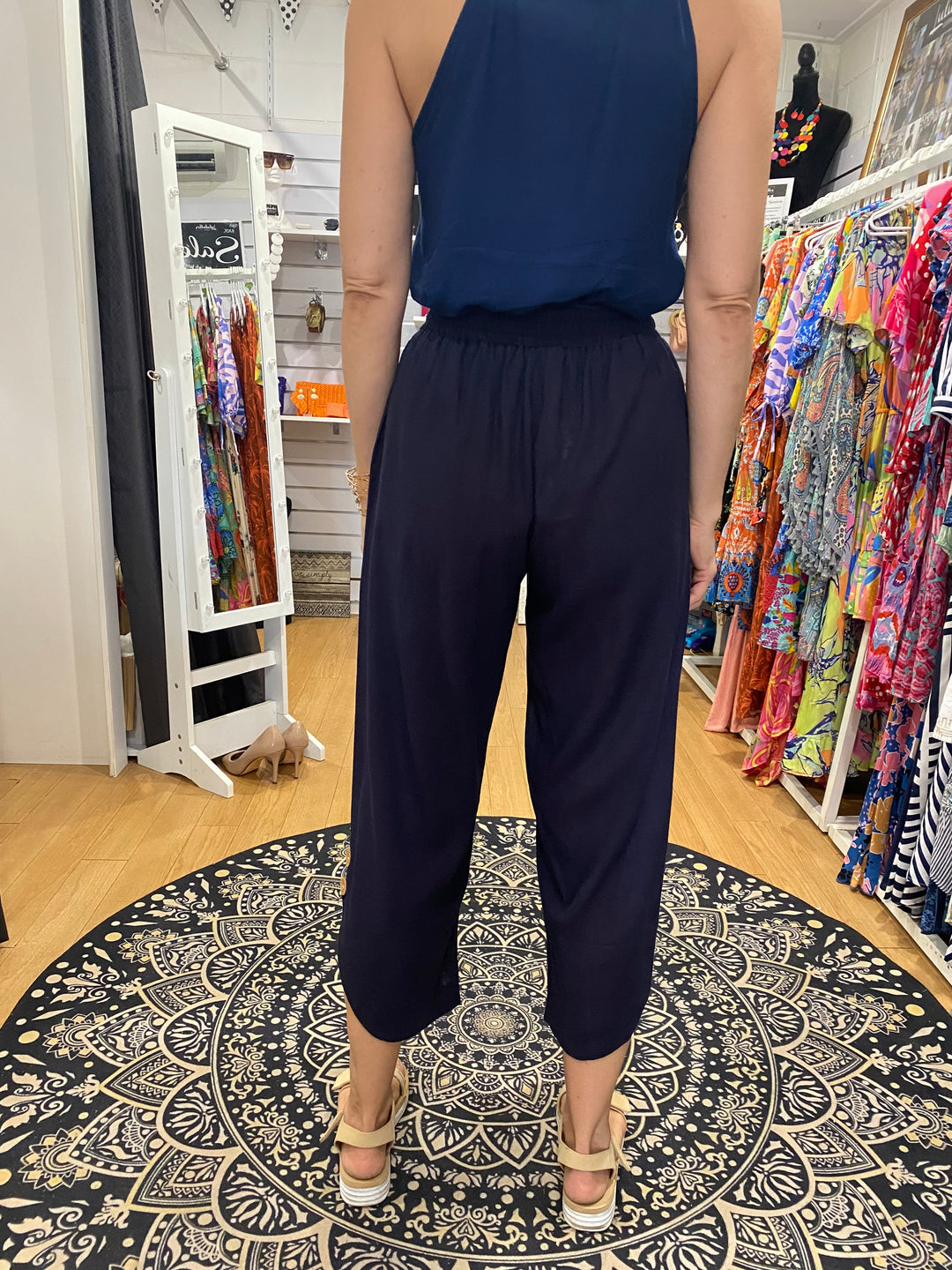 Navy Linen Cotton Pants