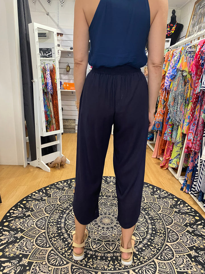 Navy Linen Cotton Pants