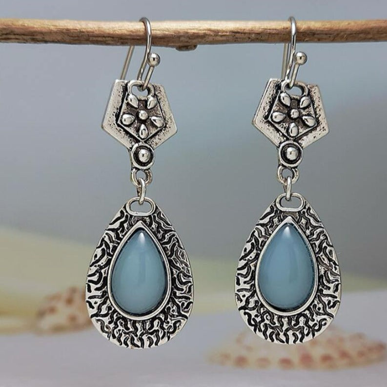 Silver Turquoise Oval Earrings