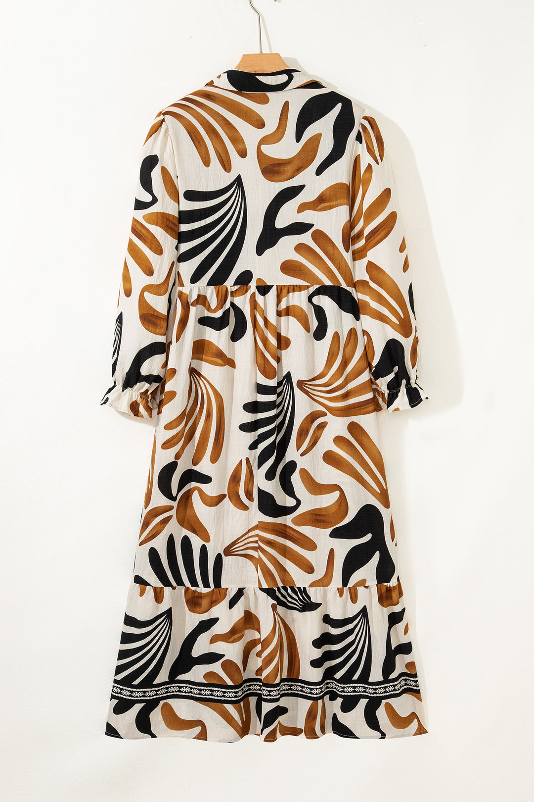 White Plus Size Abstract Print Contrast Collar Split Neck Shift Long Dress - Lulubelles Clothing and Accessories