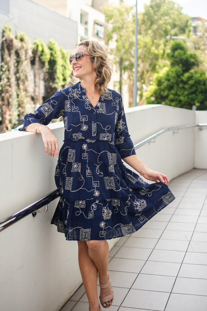 Andrea Navy Embroidered Resort Dress, Style Inspiration