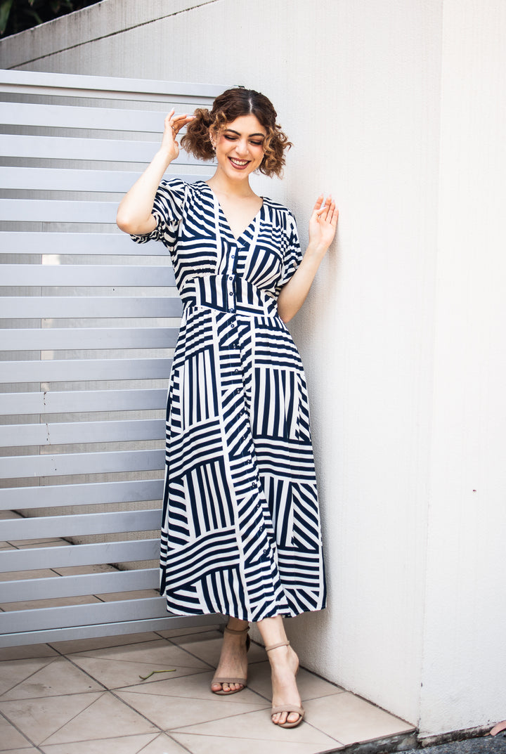 Maya Navy Stripe Maxi Dress