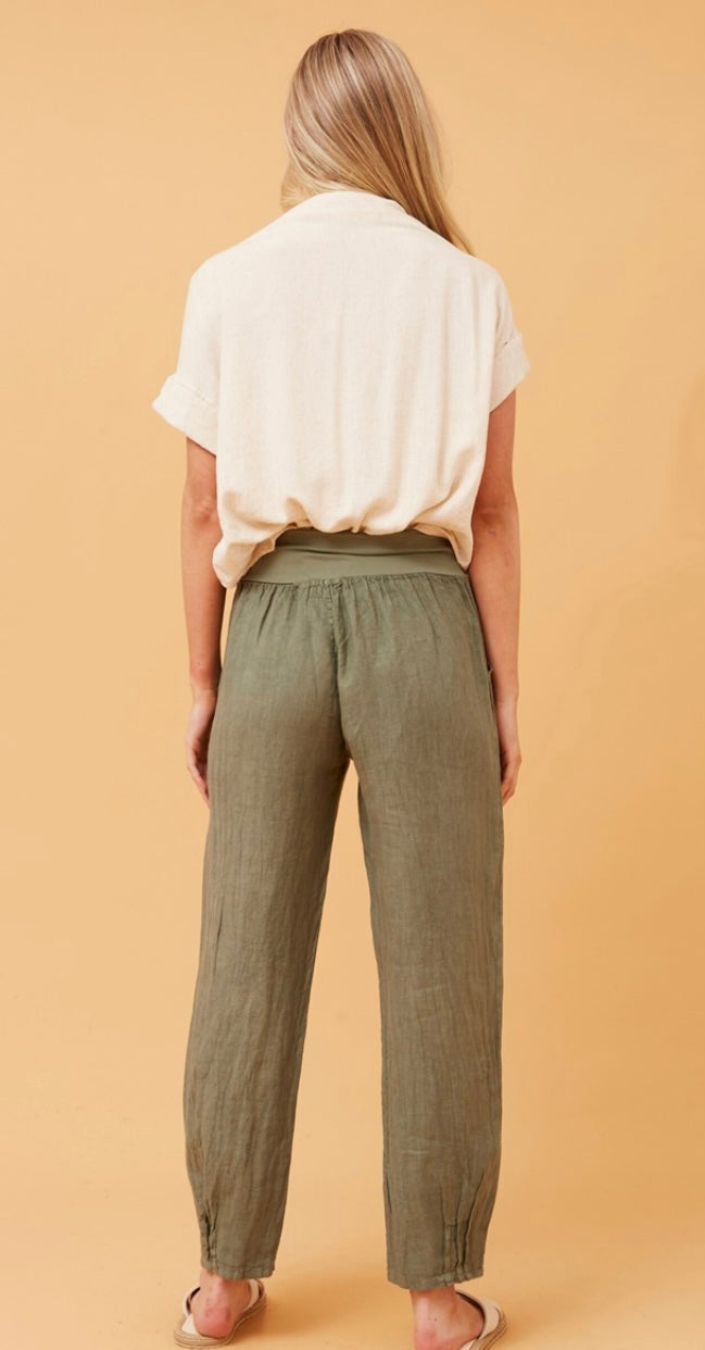 Khaki Linen Pocket Pants