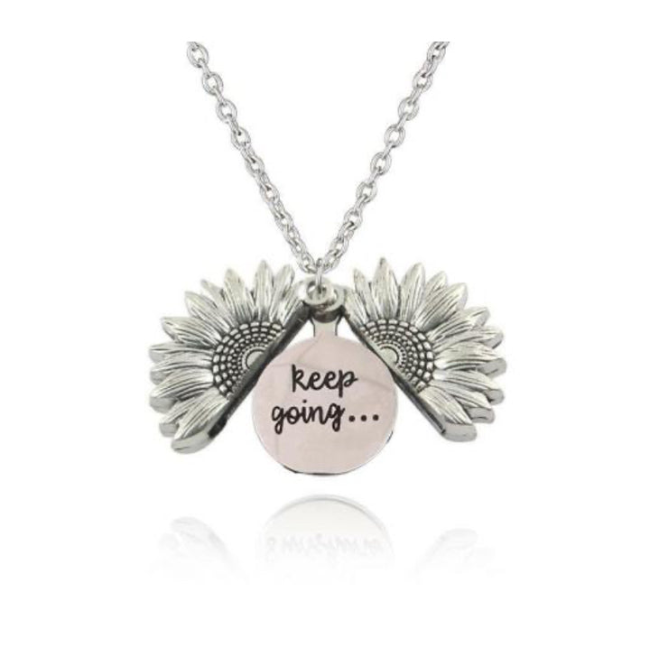 Keep Going Silver Sunflower Locket Necklace