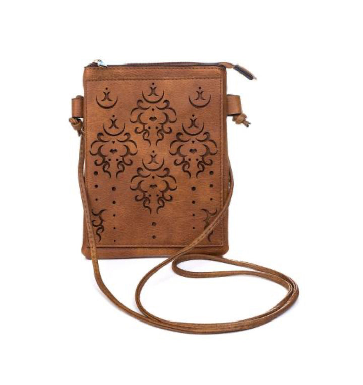 Caramel Engraved vertical clutch shoulder Bag with strap